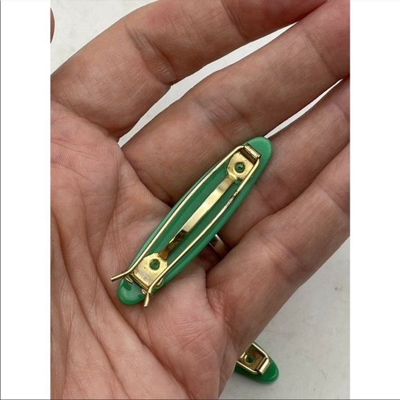 Vintage Hair Barrettes Clips Kelly Green 50s 70s 80s Retro - Picture 3 of 8